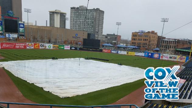 The tarp on Fifth Third Field, home of the Toledo Mud Hens