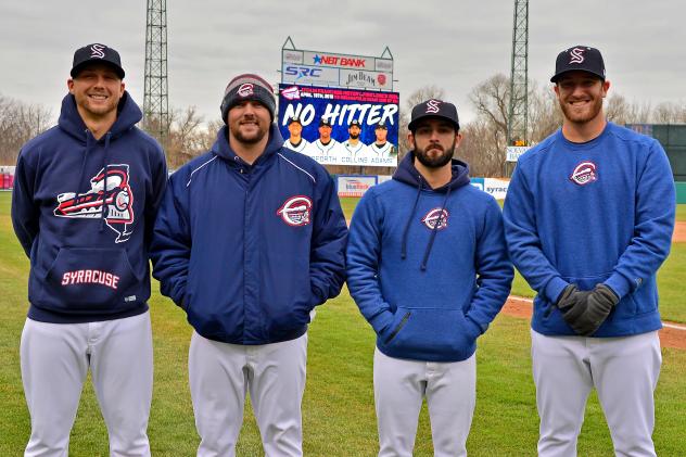 Syracuse Chiefs pitchers (L-R) Austin Voth, David Goforth, Tim Collins, and Austin Adams