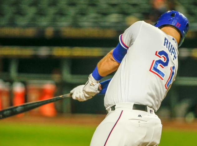 Round Rock Express catcher Cameron Rupp swings away