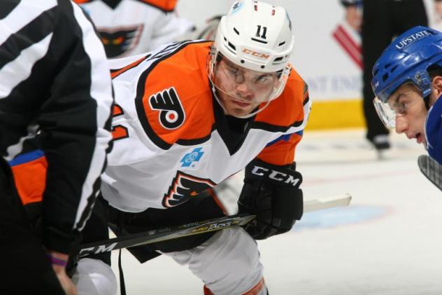 Lehigh Valley Phantoms forward Steven Swavely during a faceoff