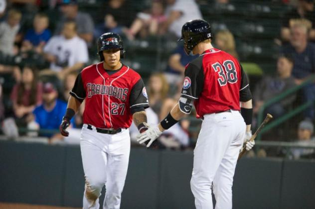 Melvin Novoa and Sam Huff of the Hickory Crawdads