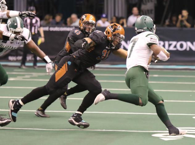 Chris McCallister prepares to tackle a Green Bay Blizzard ball carrier
