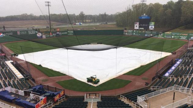 The tarp on The Ballpark at Jackson, home of the Jackson Generals