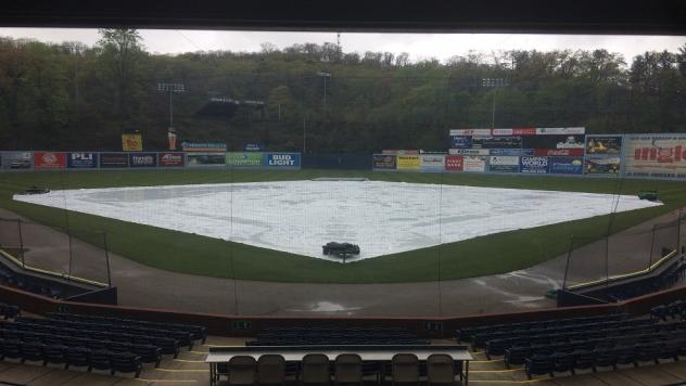 The tarp on McCormick Field, home of the Asheville Tourists