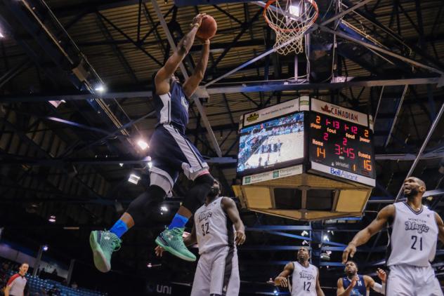 Rhamel Brown of the Halifax Hurricanes skies for a dunk against the Moncton Magic