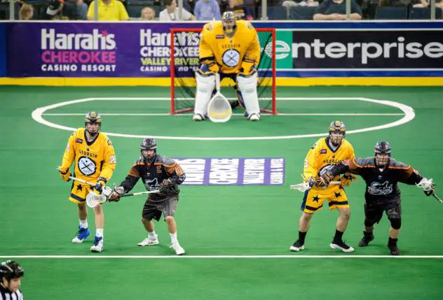 Georgia Swarm in their Cherokee uniforms vs. the New England Black Wolves