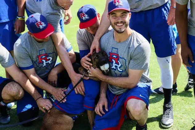 Round Rock Express players with K-9 unit Vada