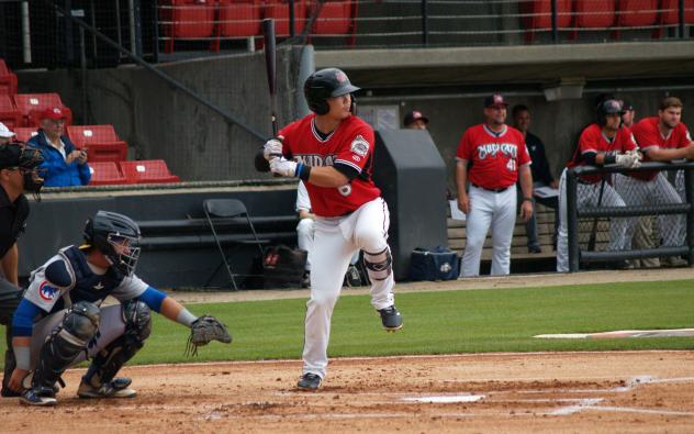 Keston Hiura of the Carolina Mudcats at bat