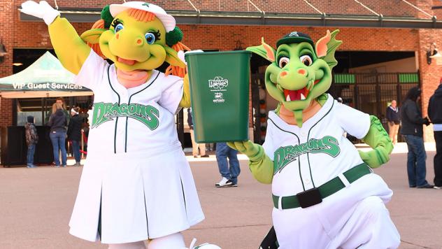 Dayton Dragons mascots Gem and Heater