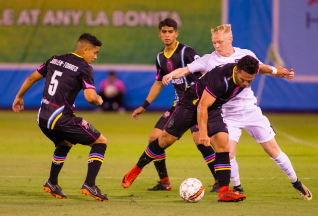 Las Vegas Lights FC battles for possession vs. San Antonio FC