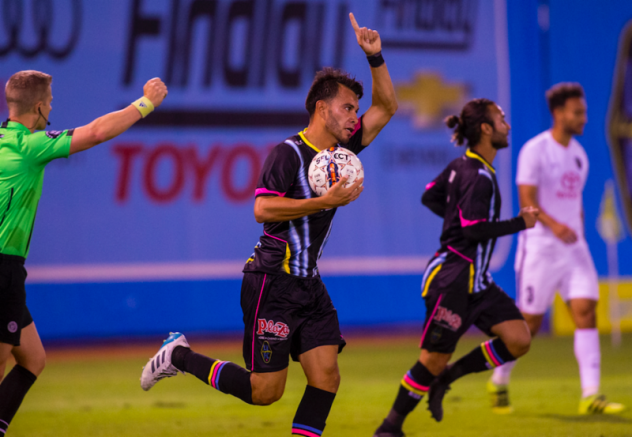 Las Vegas Lights FC 's Carlos Alvarez after scoring against San Antonio FC