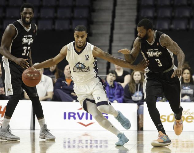 Halifax Hurricanes guard Cliff Clinkscales drives through the Moncton Magic
