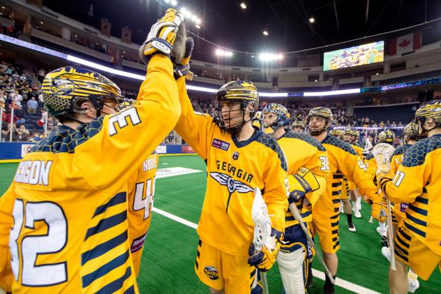 Georgia Swarm celebrates after clinching a playoff berth