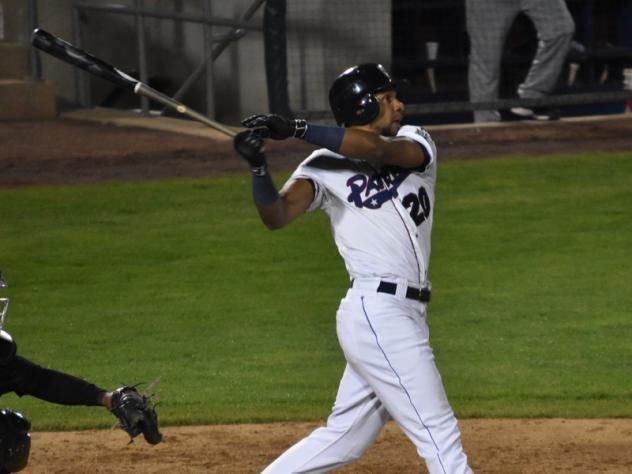 Julio Borbon of the Somerset Patriots takes a mighty swing