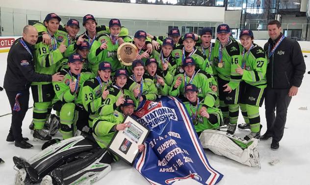 Jacob Perreault's Chicago Mission U16 team celebrates USA Hockey National Championship