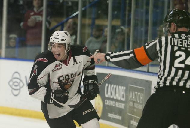 Ty Ronning of the Vancouver Giants celebrates a goal during the 2017-18 season
