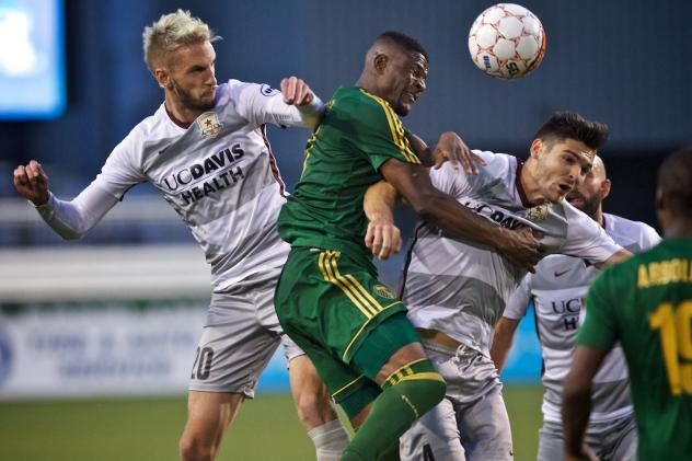 Sacramento Republic FC battles Portland Timbers FC 2 for the ball