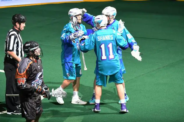 Rochester Knighthawks celebrate vs. the New England Black Wolves