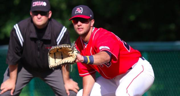 Infielder Brendan Skidmore with the Yarmouth-Dennis Red Sox
