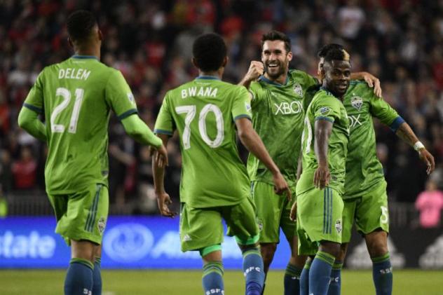 Seattle Sounders FC forward Will Bruin celebrates his goal vs. Toronto FC