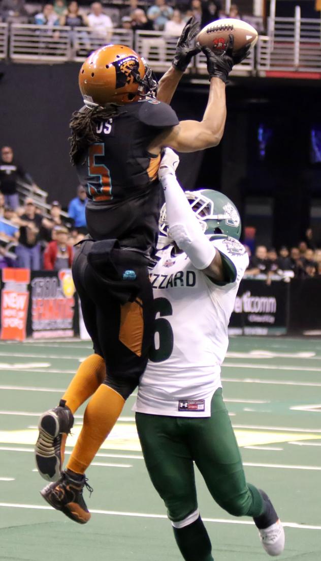 Arizona Rattlers make a catch over the Green Bay Blizzard defense