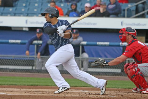 Adrian Sanchez of the Syracuse Chiefs strokes a hit
