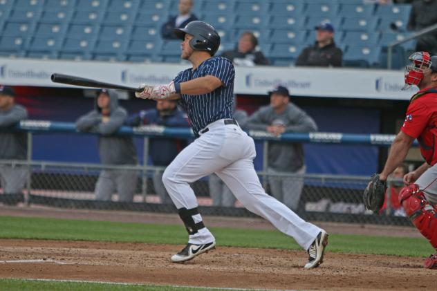 Jacob Wilson of the Syracuse Chiefs watches his double