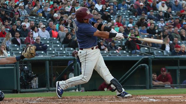 Frisco RoughRiders catcher Jose Trevino socks one of his two home runs