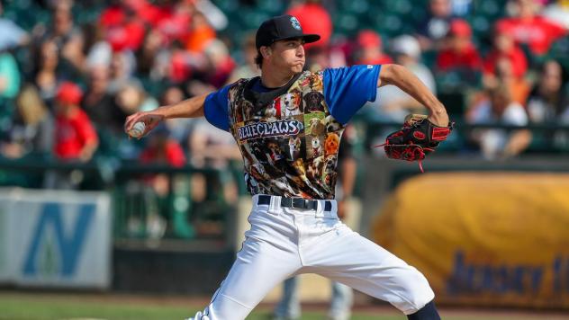 Lakewood BlueClaws pitcher Gavin Wallace on Bark in the Park day