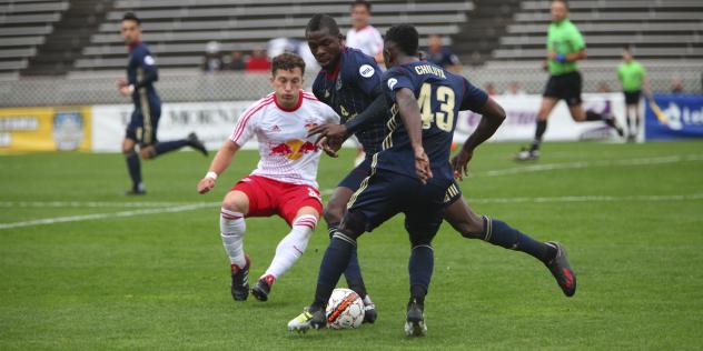 Cory Burke and Prosper Chiluya of Bethlehem Steel battle New York Red Bulls II