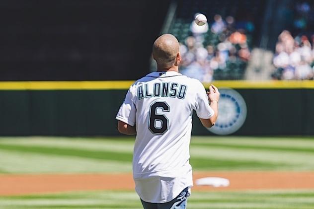 Seattle Sounders FC Midfielder Osvaldo Alonso at a Mariners game