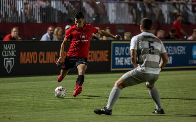 Sacramento Republic with the ball against Phoenix Rising FC