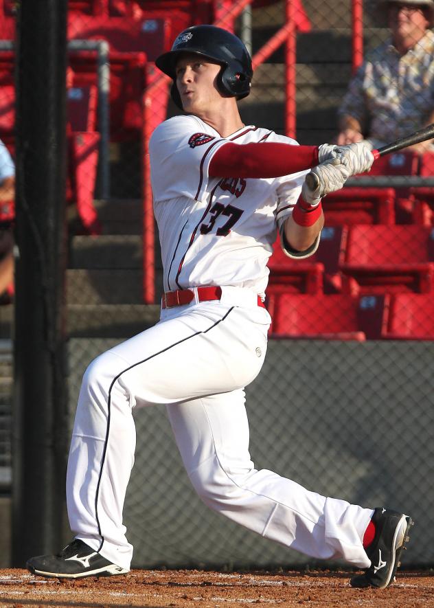 Sioux City Explorers catcher Daniel Jackson takes a big swing