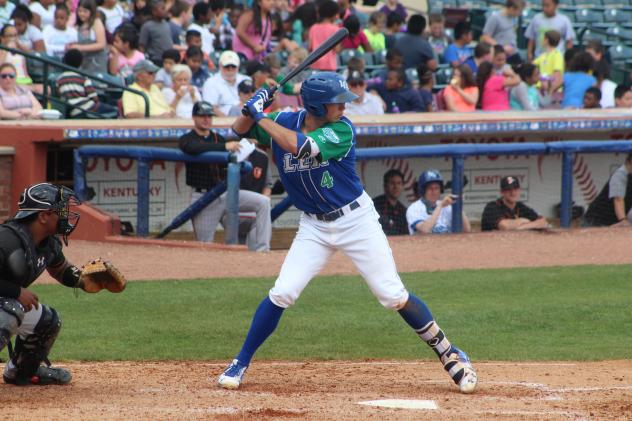 Travis Jones of the Lexington Legends awaits a pitch