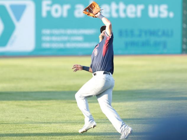 Alfredo Rodriguez of the Somerset Patriots chases a fly ball