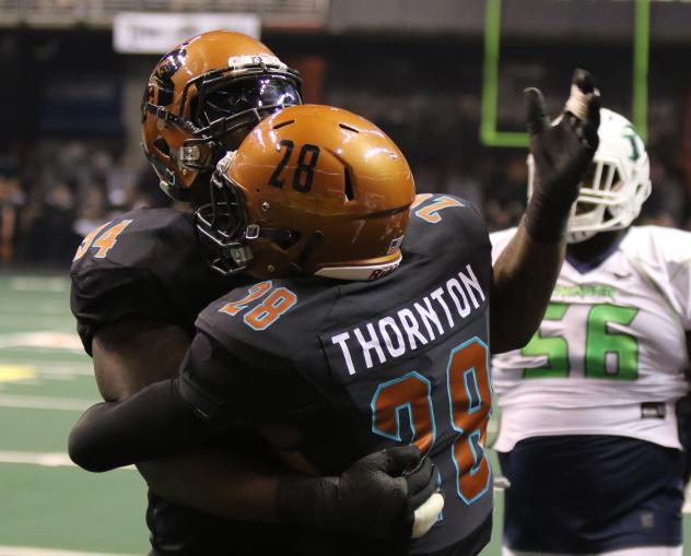 Shadrach Thornton of the Arizona Rattlers celebrates against the Nebraska Danger