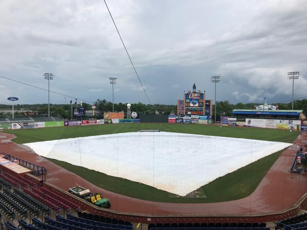Tarp on the field at Whitaker Bank Ballpark, home of the Lexington Legends
