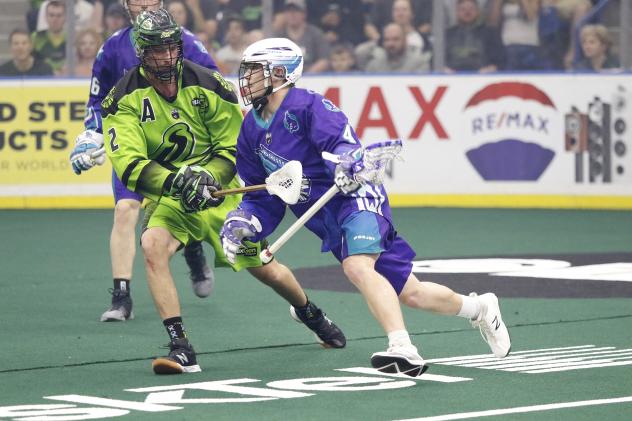 Kyle Jackson of the Rochester Knighthawks vs. the Saskatchewan Rush
