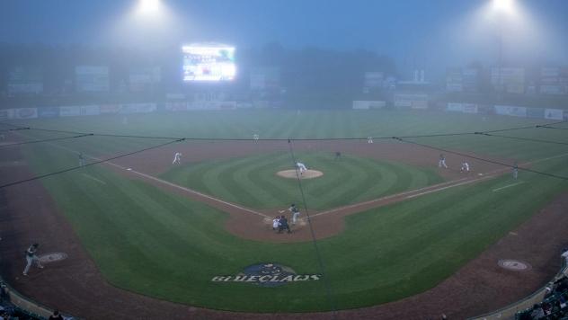 Fog rolls into FirstEnergy Park, home of the Lakewood BlueClaws