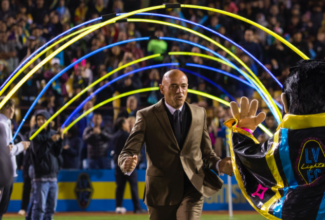 Las Vegas Lights FC Technical Director Chelis is introduced at Cashman Field