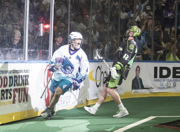Graeme Hossack of the Rochester Knighthawks celebrates a goal