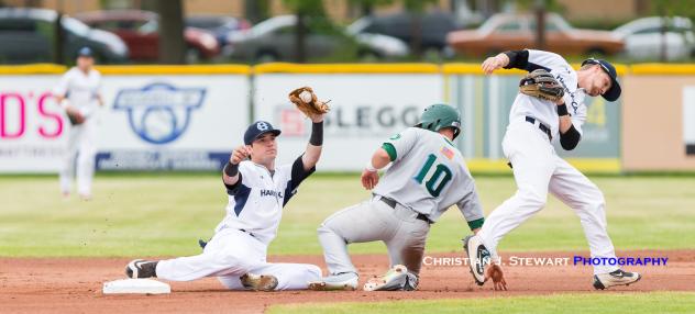 Victoria HarbourCats second baseman Trey Bigford gets the awkward force out at second base