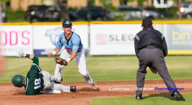 Victoria HarbourCats shortstop Adam Imwalle looks for a call