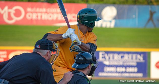Andrew Godbold of the Normal CornBelters awaits a pitch