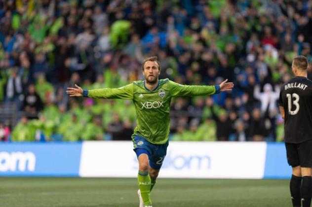 Magnus Wolff Eikrem of Seattle Sounders FC celebrates his match-winning goal vs. D.C. United