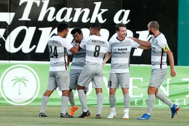 Sacramento Republic FC celebrates a goal vs. Fresno FC