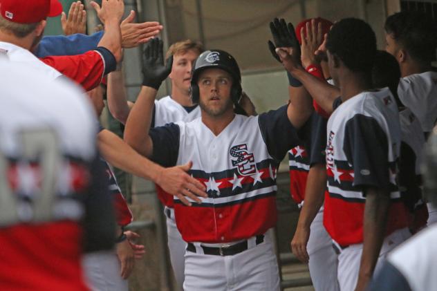 Syracuse Chiefs teammates congratulate Jacob Wilson