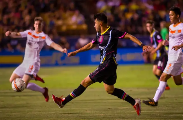 Las Vegas Lights FC midfielder Carlos Alvarez on the run