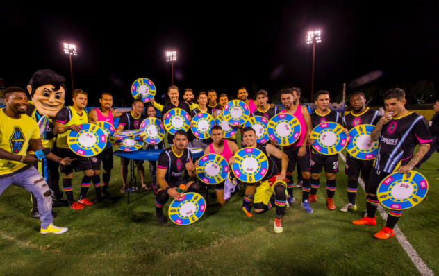 Las Vegas Lights FC players celebrate on the field