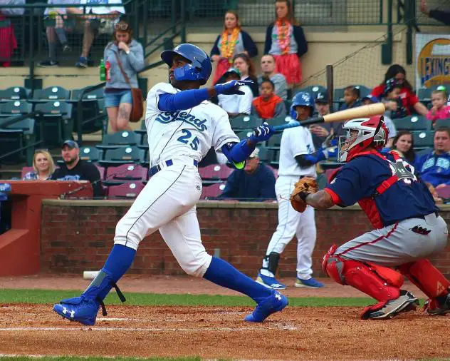 Seuly Matias with a big swing for the Lexington Legends